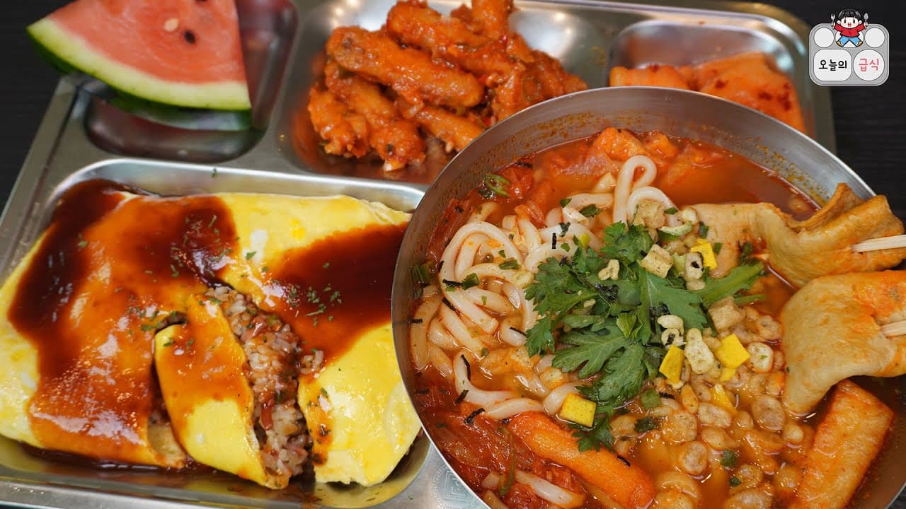 초간단 오므라이스 정식 (칠리탕수육, 김치어묵우동 포함)
