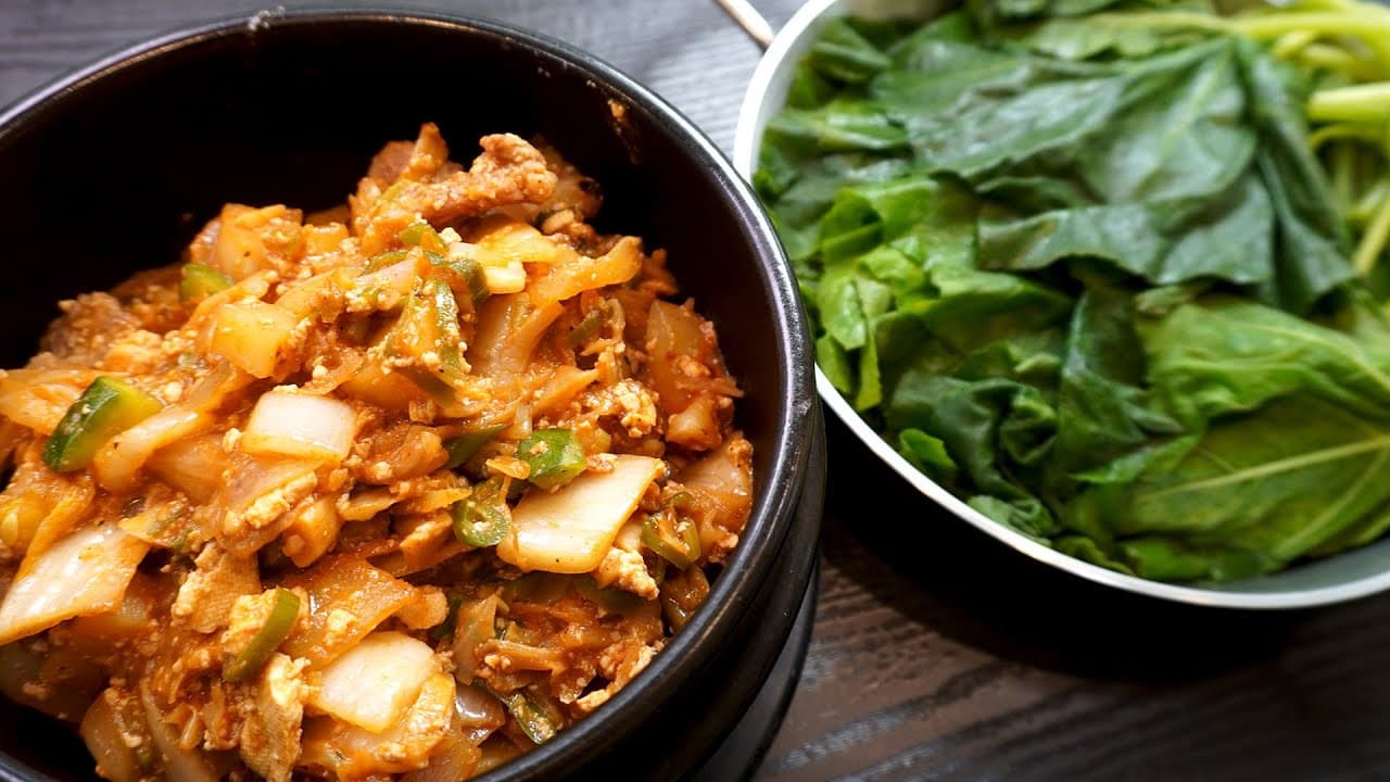 호박잎쌈밥과 묵은지 강된장