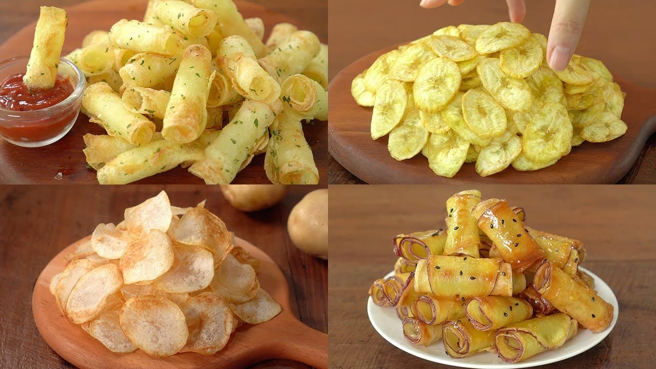 사 먹는 것보다 맛있는 간식 4종 (감자롤칩, 고구마롤 맛탕, 바나나칩, 감자칩)