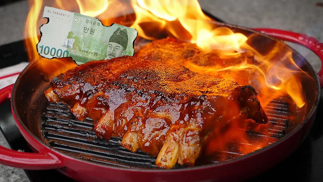 프라이팬 등갈비 바베큐와 버터 감자 구이